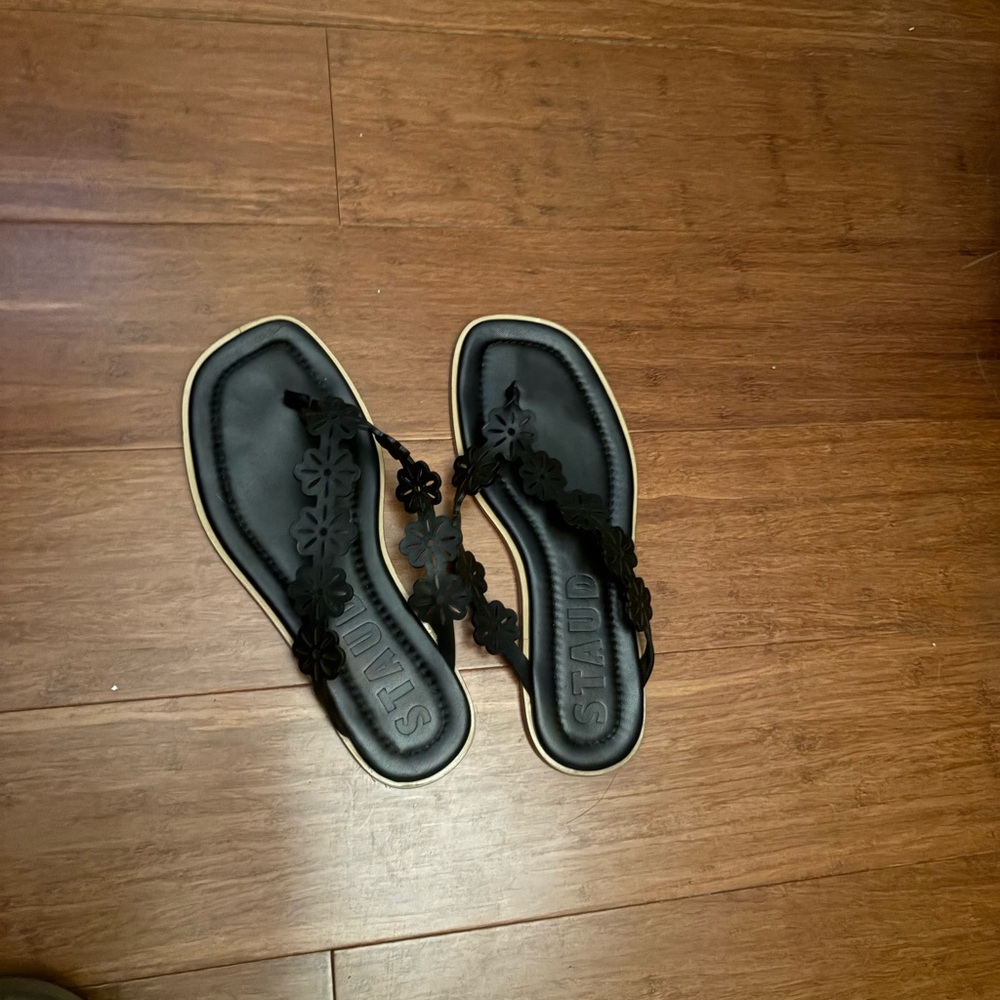 STAUD Black Floral Sandals
